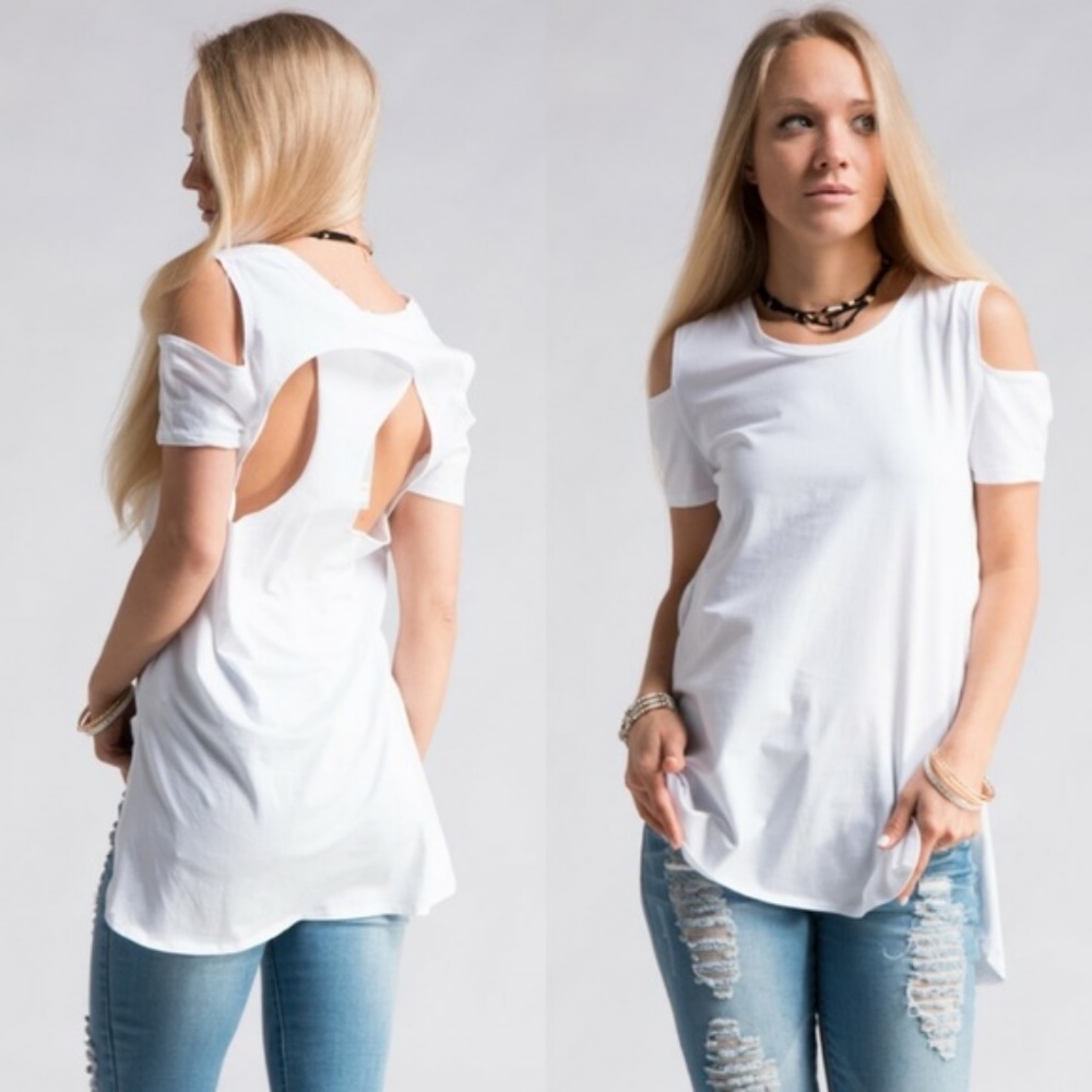 White cutout short sleeve cold shoulder lightweight T-shirt Small S